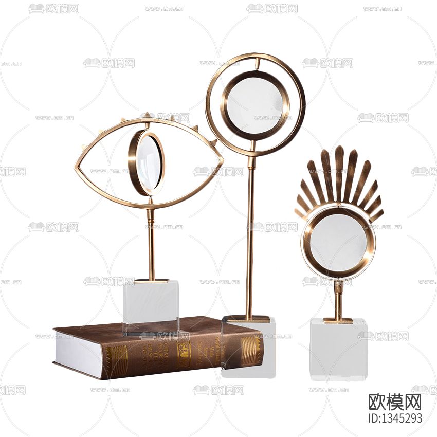 现代轻奢复古不锈钢镜子摆件下载