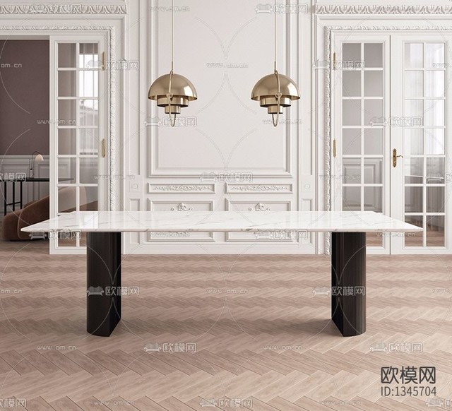 現(xiàn)代極簡大理石金屬餐桌下載(渲染圖2)