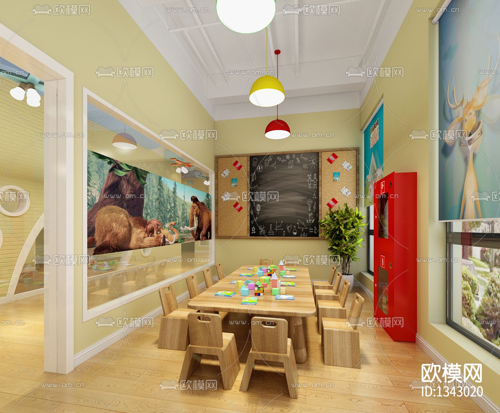 儿童早教培训班cad施工图下载（渲染图5）