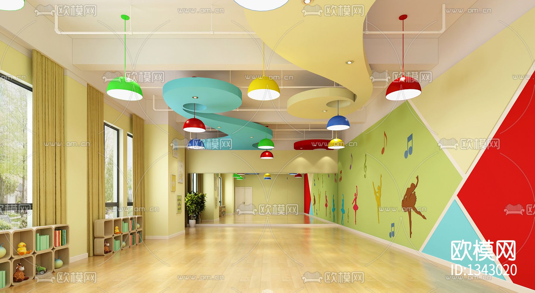 儿童早教培训班cad施工图下载（渲染图3）