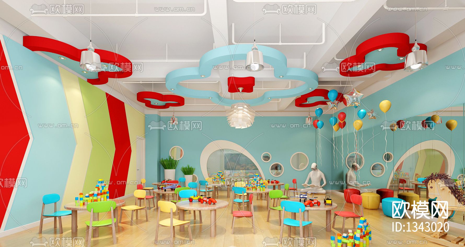 儿童早教培训班cad施工图下载（渲染图8）