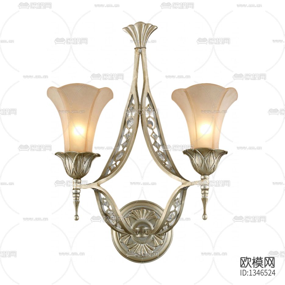 简欧金属雕花玻璃花艺壁灯下载