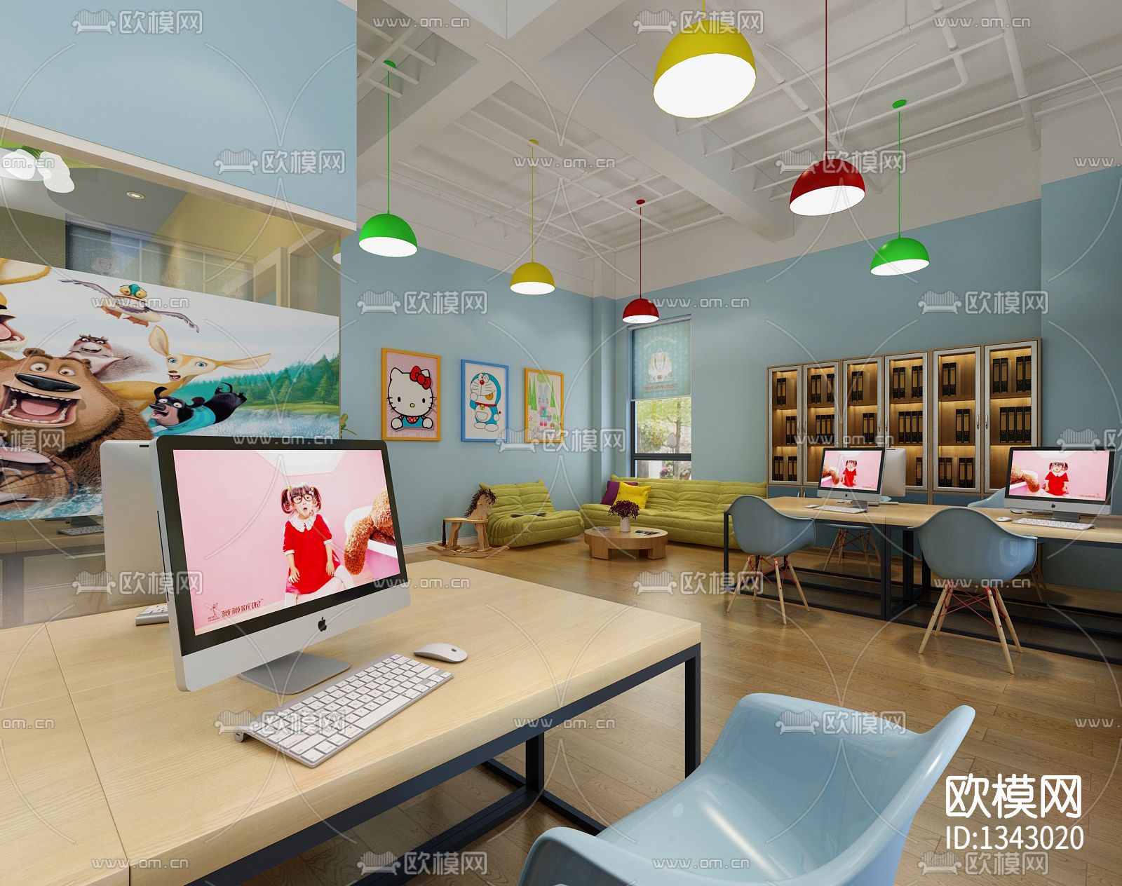 儿童早教培训班cad施工图下载（渲染图7）