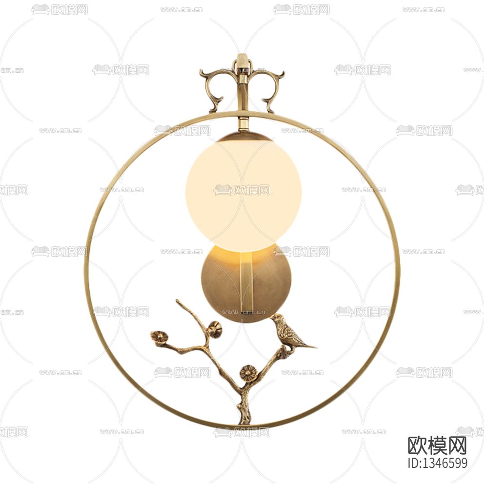 新中式黄铜小鸟玻璃壁灯