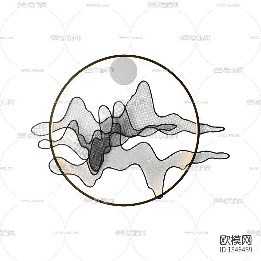 新中式禅意金属山水壁灯下载（渲染图1）