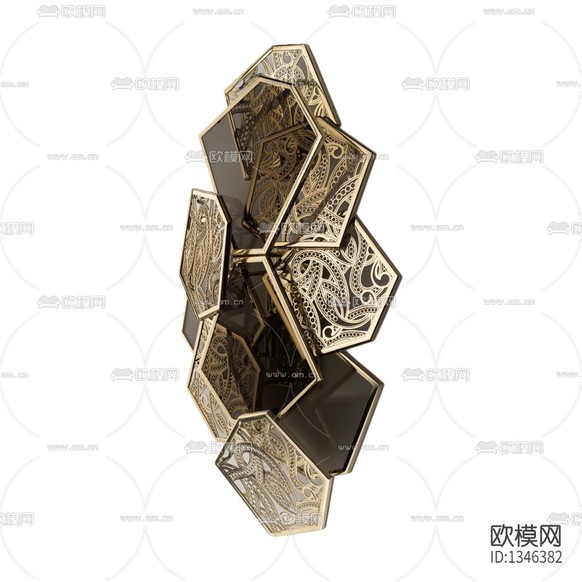 现代轻奢金属雕花玻璃壁灯下载