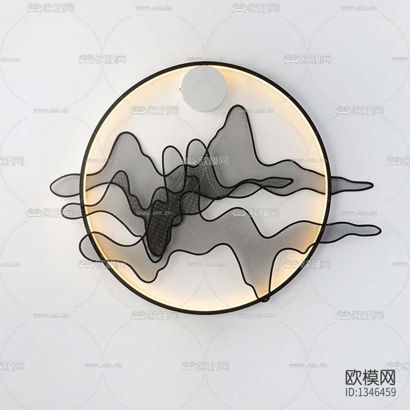 新中式禅意金属山水壁灯下载（渲染图2）