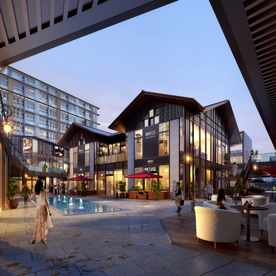  新中式仿古商业街su模型 