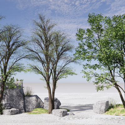  新中式景观树su模型 