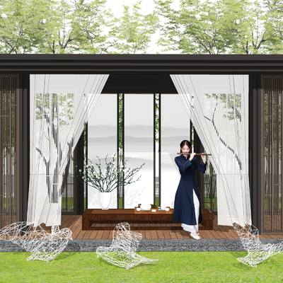 新中式景观廊架su模型