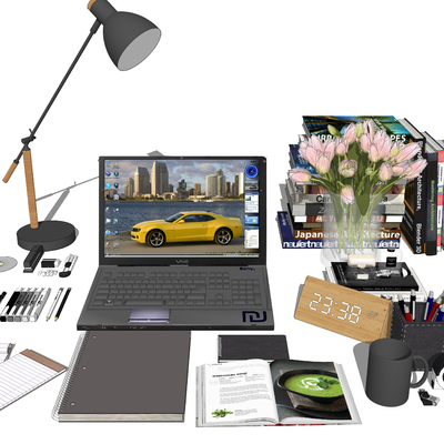  现代办公桌用品笔su模型 