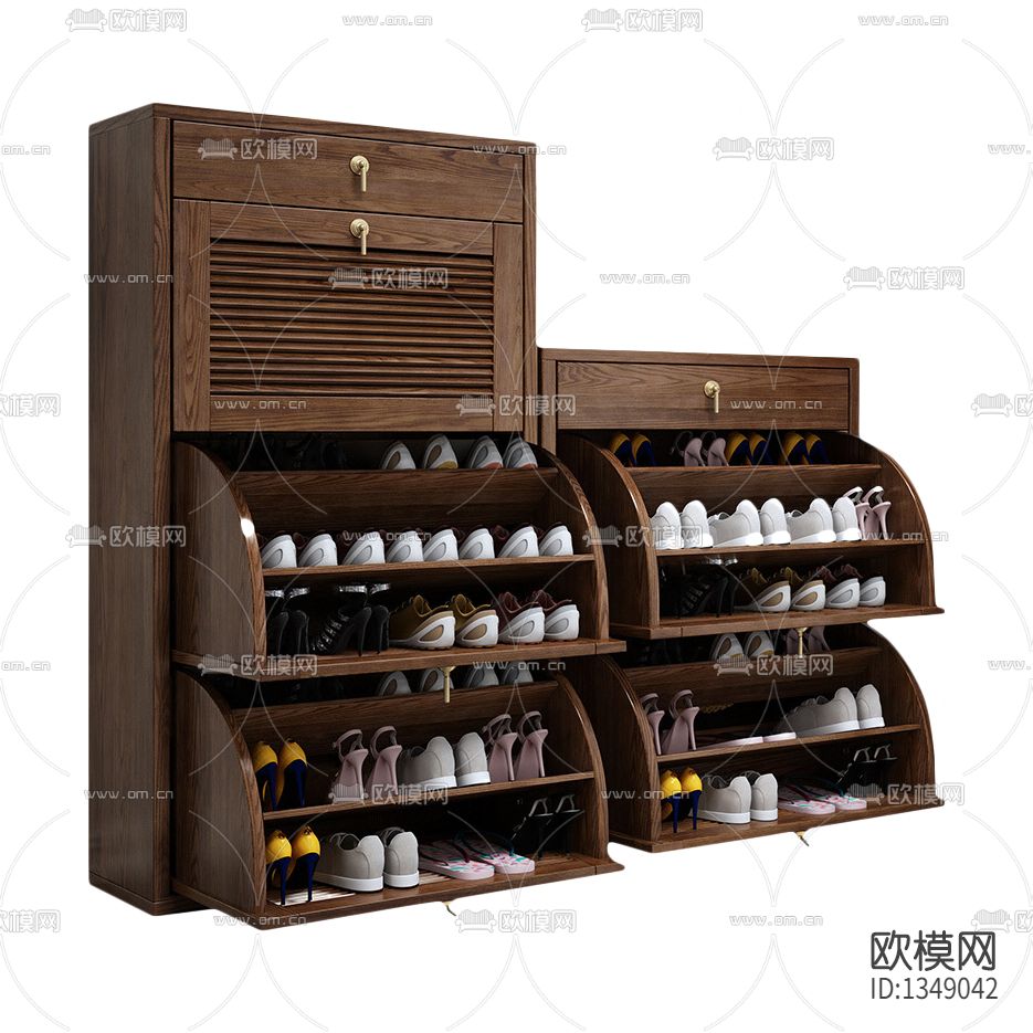 北欧简约实木翻斗鞋柜下载（渲染图3）