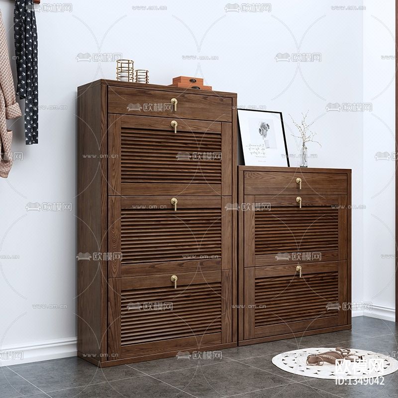 北欧简约实木翻斗鞋柜下载（渲染图1）