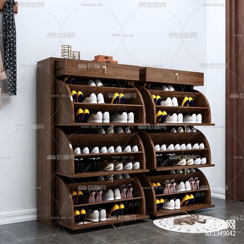 北欧简约实木翻斗鞋柜下载（渲染图2）