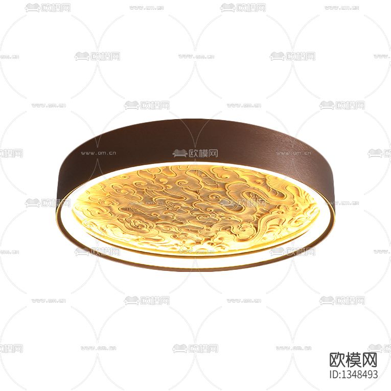 新中式禅意实木雕花圆形吸顶灯下载