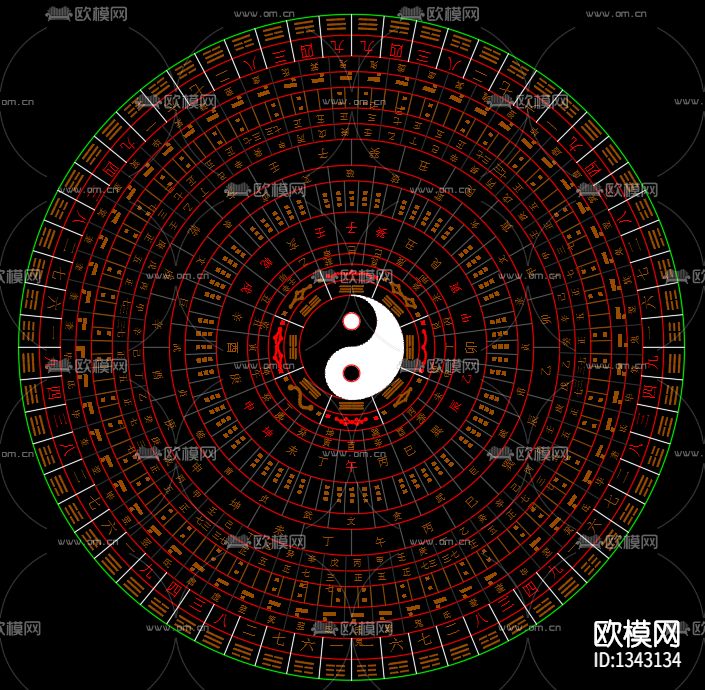 详细盘太极八卦cad施工图下载（渲染图1）