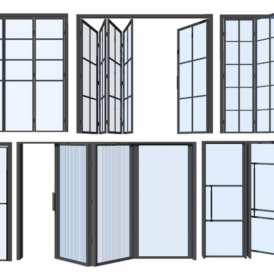 现代玻璃折叠门推拉门su模型