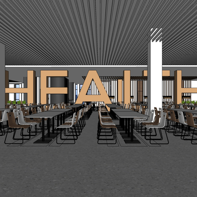  现代学校食堂快餐厅su模型 