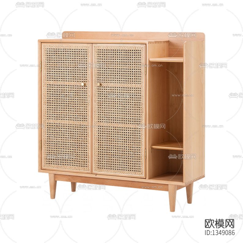 新中式简约实木藤编鞋柜下载（渲染图1）