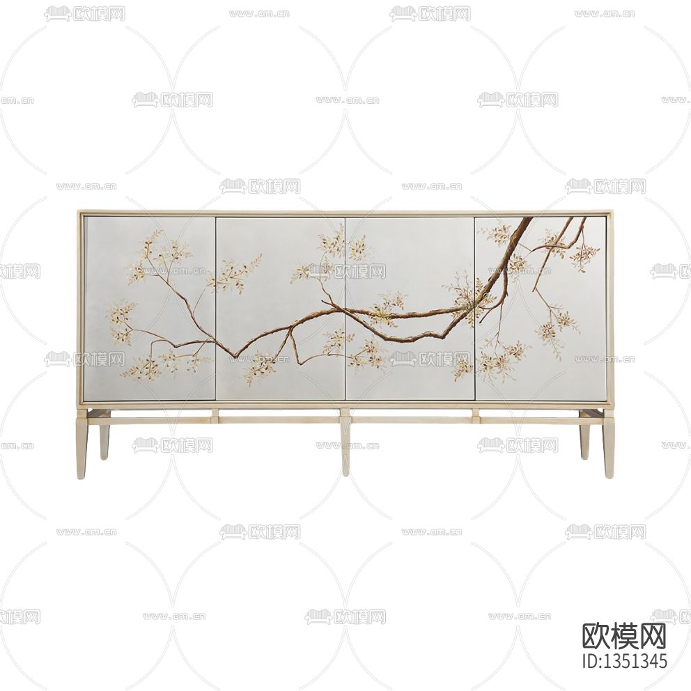 新中式实木树枝印花餐边柜
