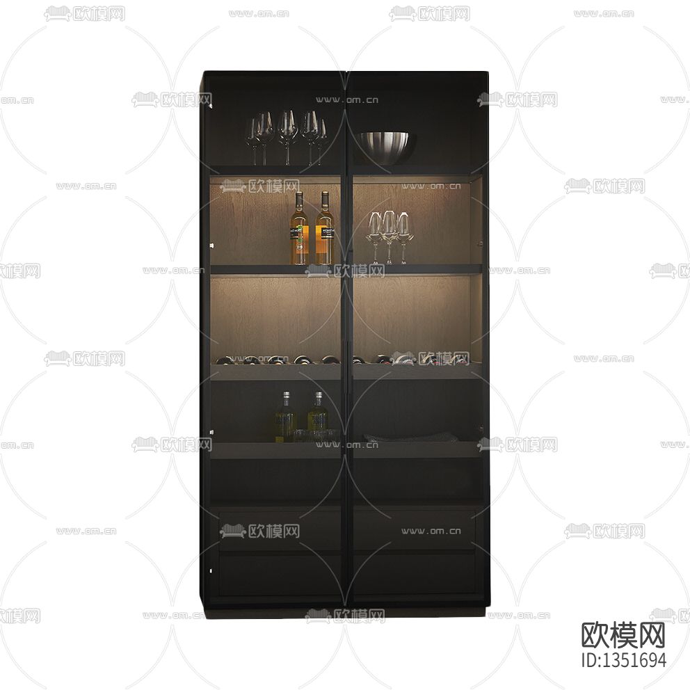 现代轻奢实木玻璃酒柜