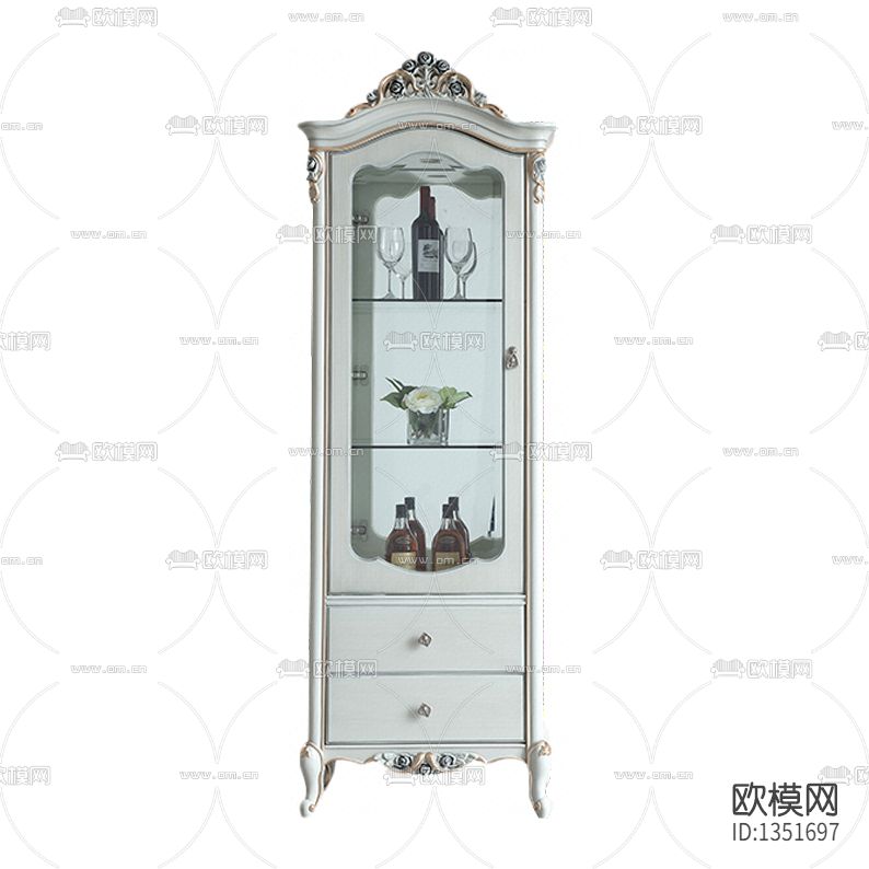 法式轻奢实木雕花玻璃酒柜