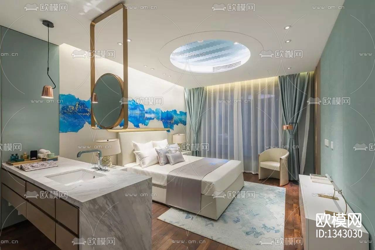 天筑6#A户型超大平层样板间cad施工图下载（渲染图6）