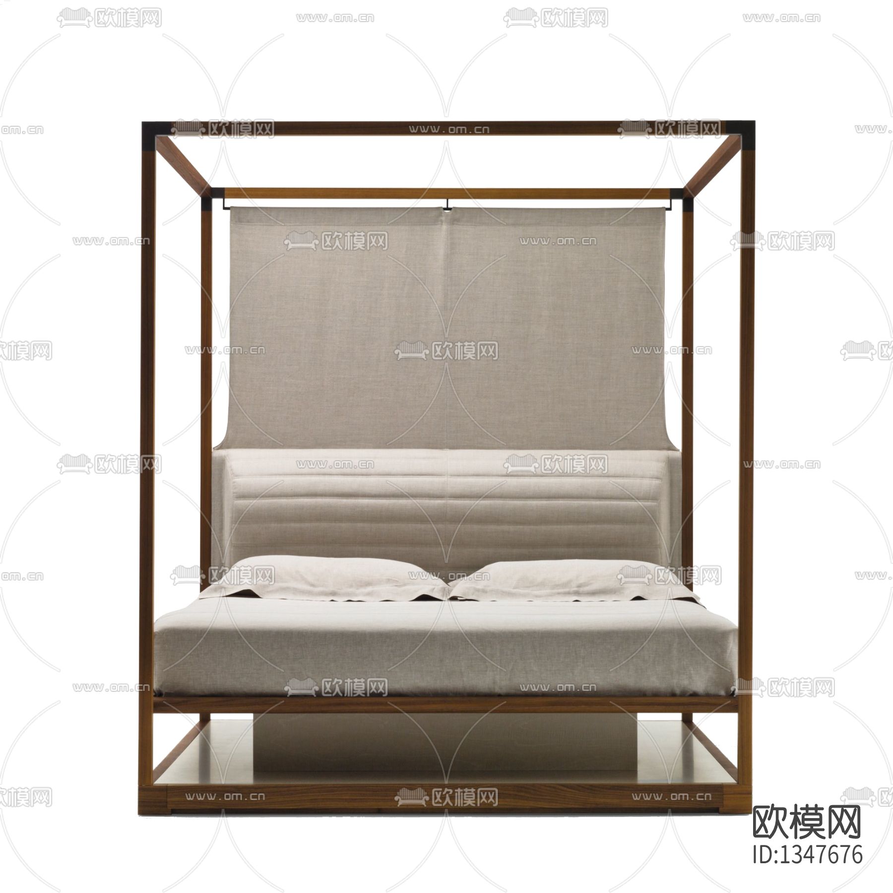 新中式实木架布艺双人床下载（渲染图1）