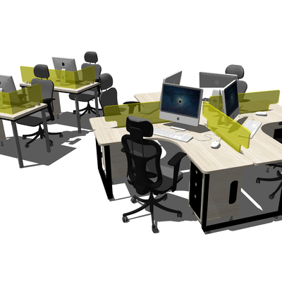  现代卡座办公桌椅su模型 