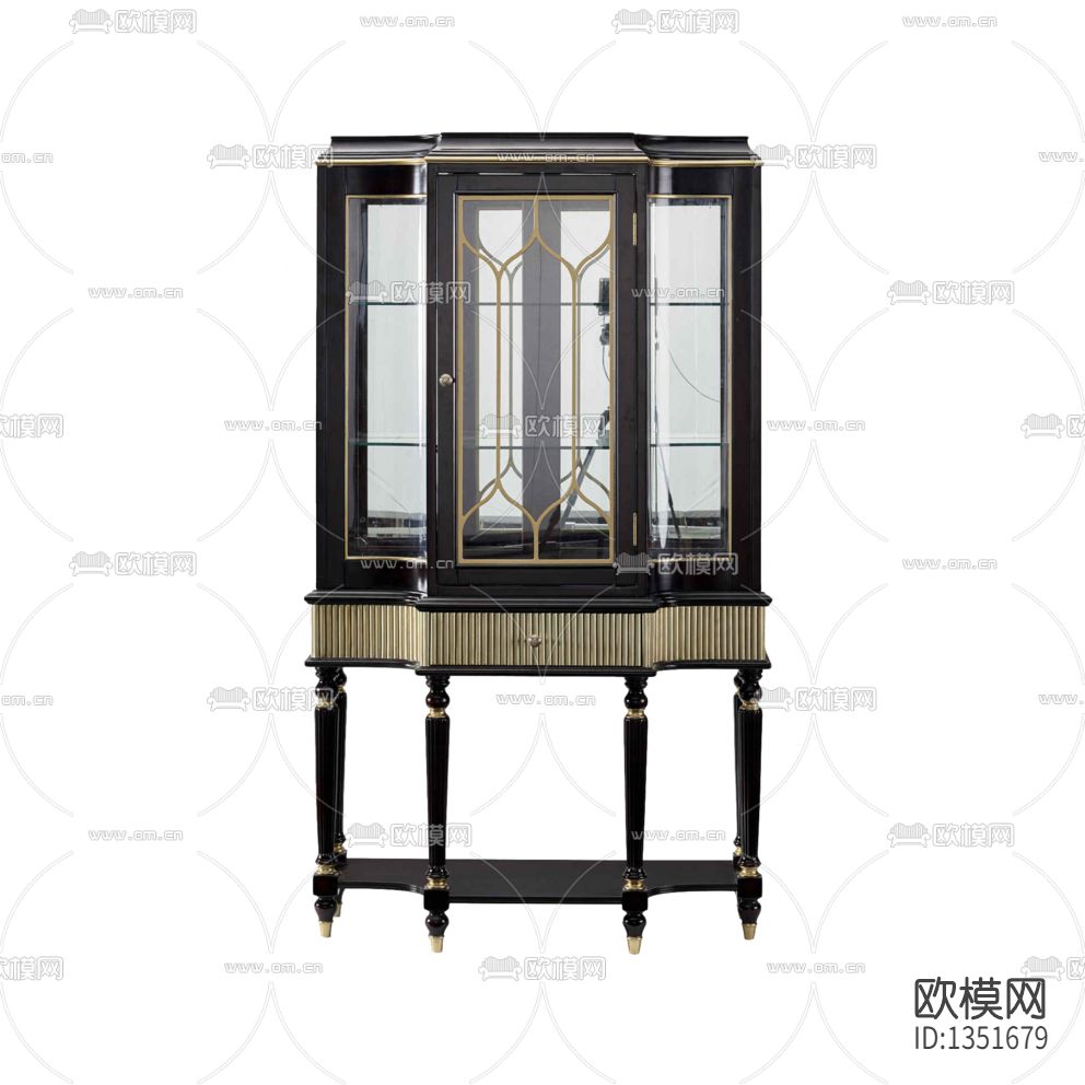 美式复古实木雕花玻璃酒柜下载