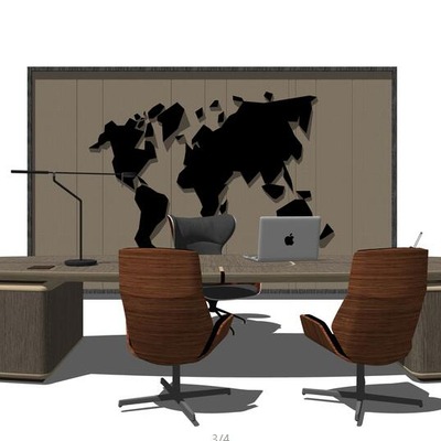  现代大班台桌椅su模型 