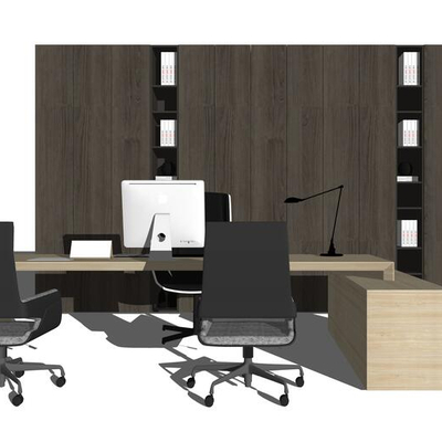  现代大班台桌椅su模型 