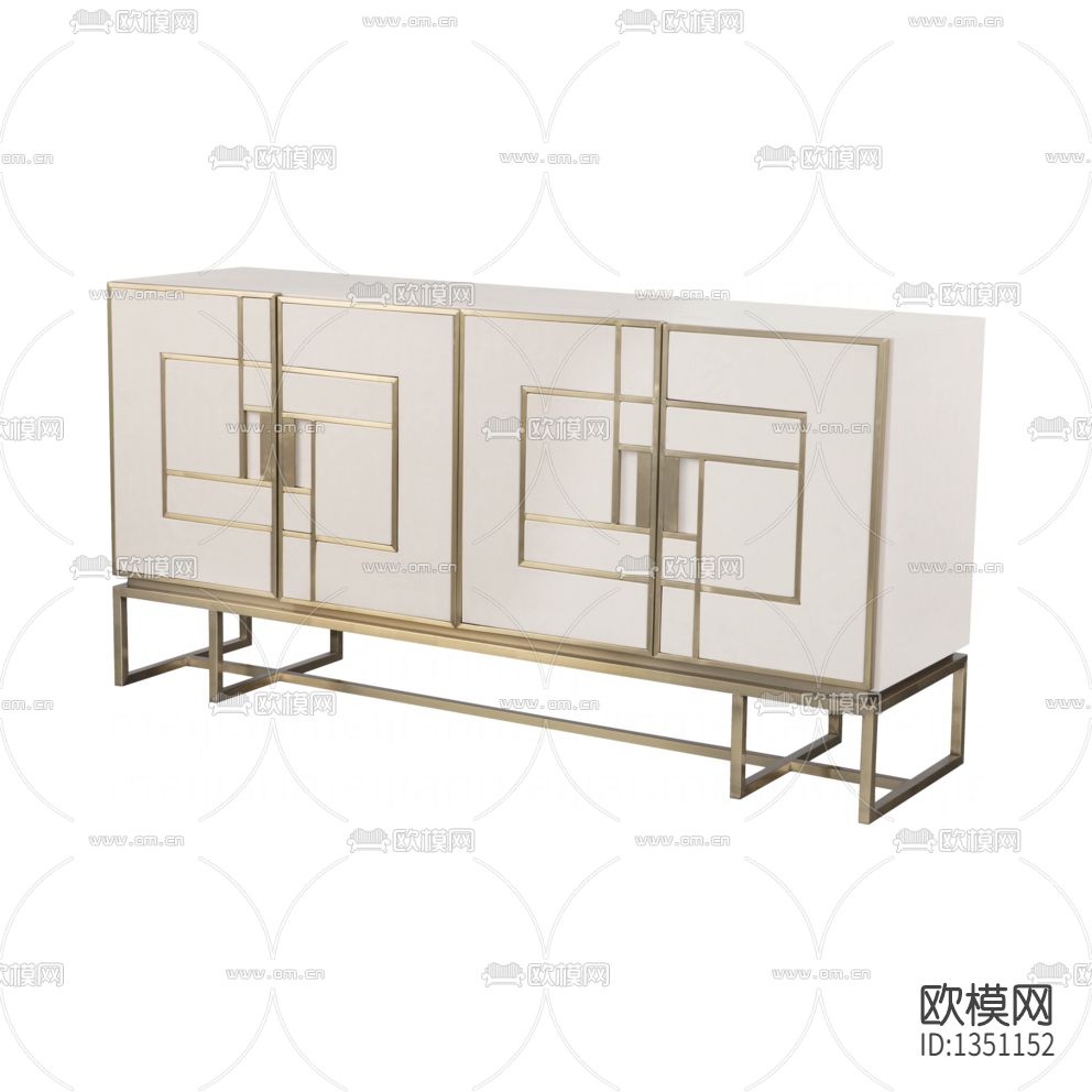 新中式轻奢实木不锈钢餐边柜下载（渲染图1）