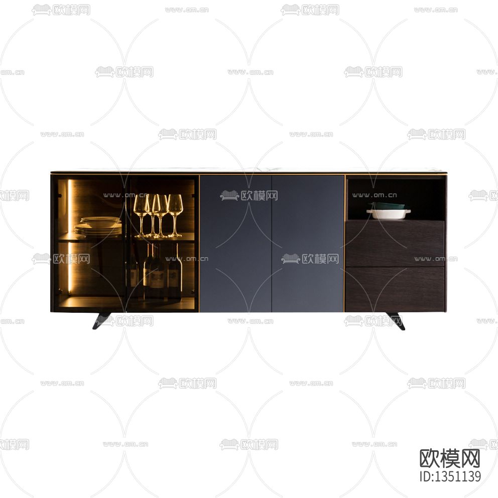 现代轻奢实木玻璃餐边柜