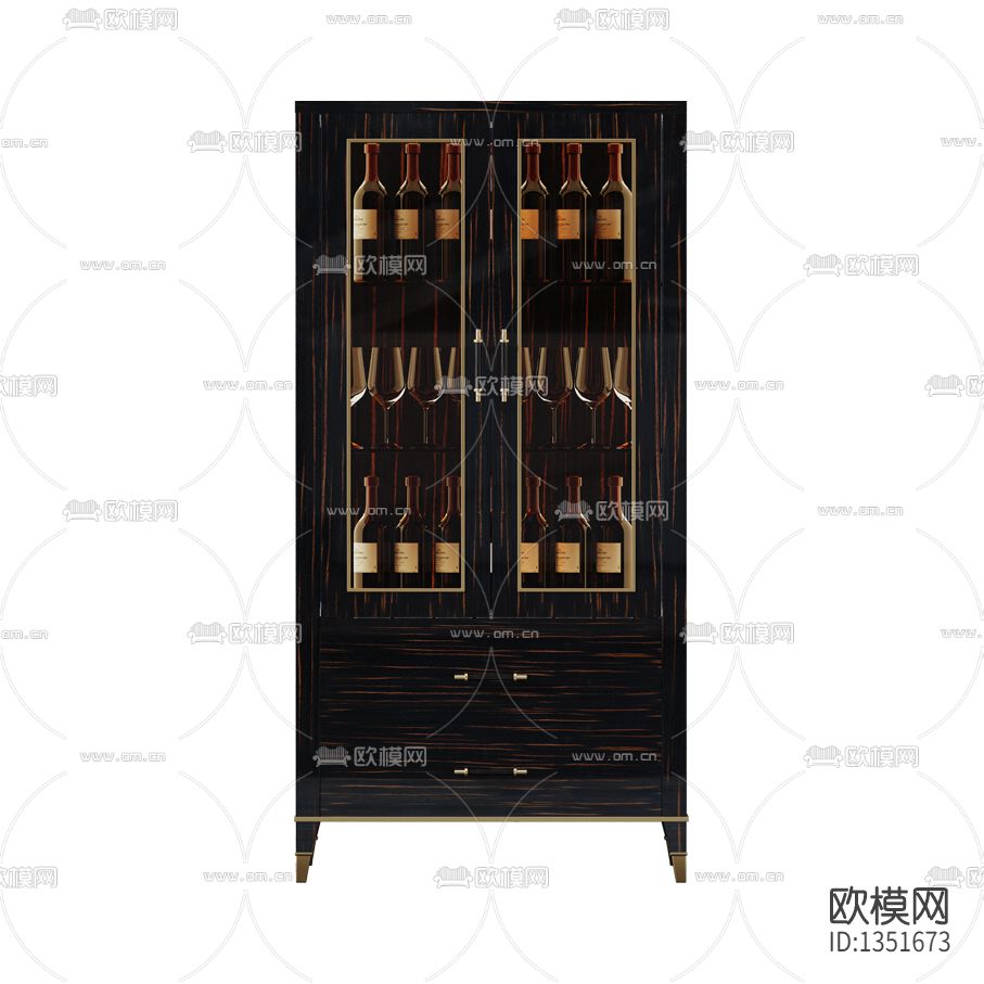 现代轻奢木纹面实木玻璃酒柜