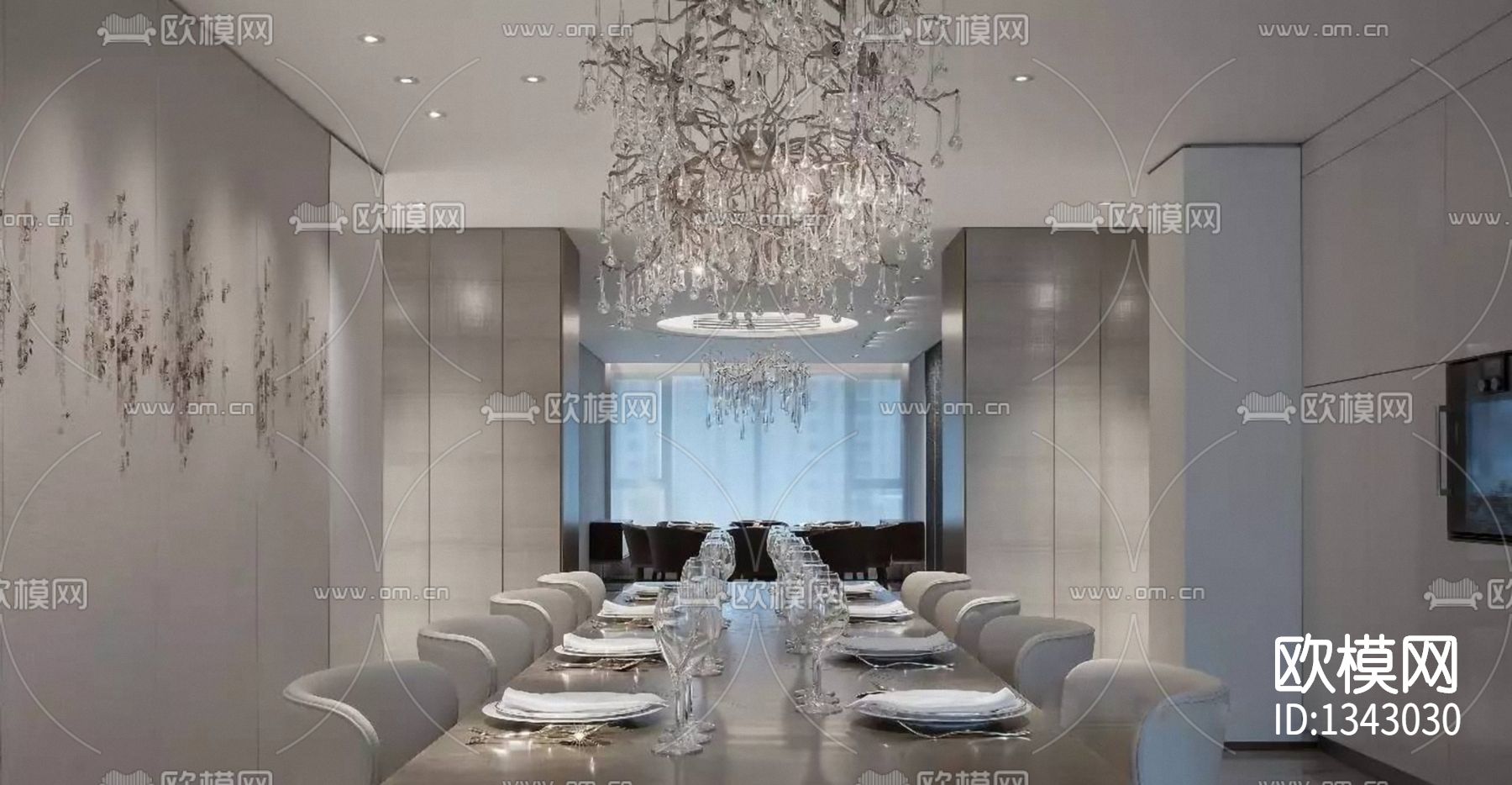 天筑6#A户型超大平层样板间cad施工图下载（渲染图3）