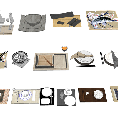  日式餐具盘子su模型 