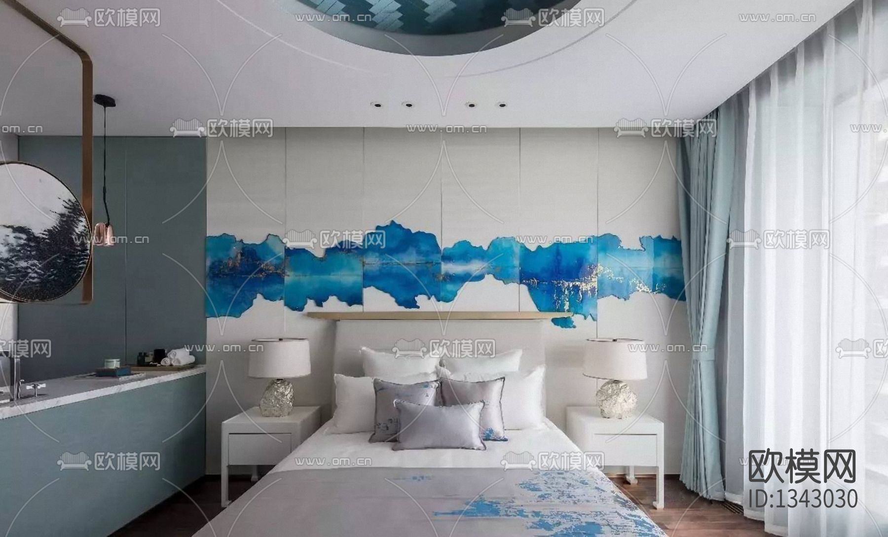 天筑6#A户型超大平层样板间cad施工图下载（渲染图5）