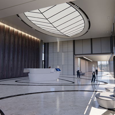  现代酒店办公大堂su模型 