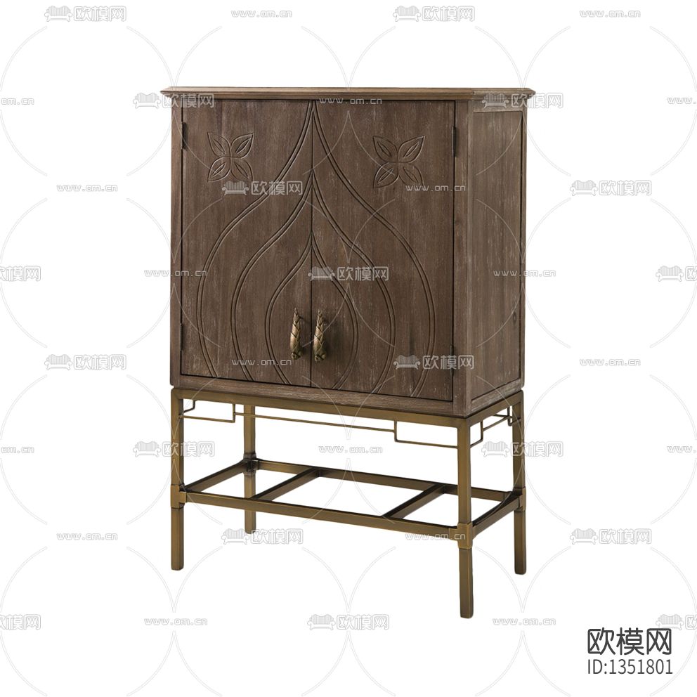 美式复古实木雕花不锈钢酒柜