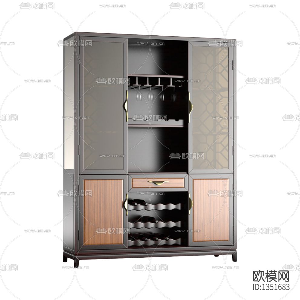 新中式简约实木玻璃酒柜