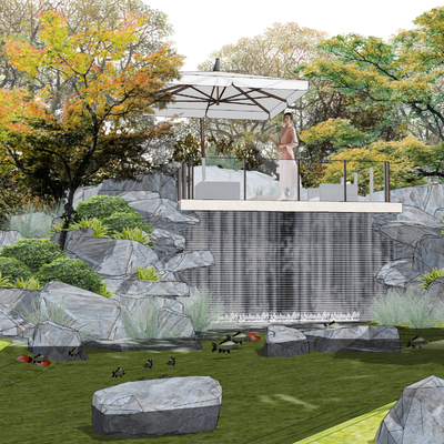 新中式假山水景景观小品su模型