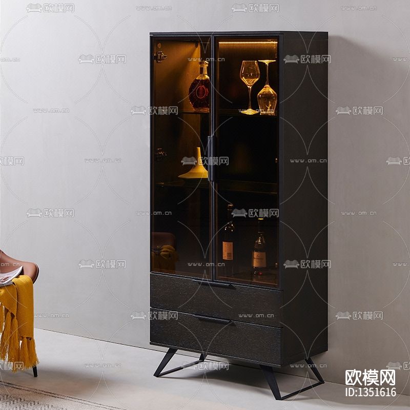 现代轻奢实木玻璃酒柜