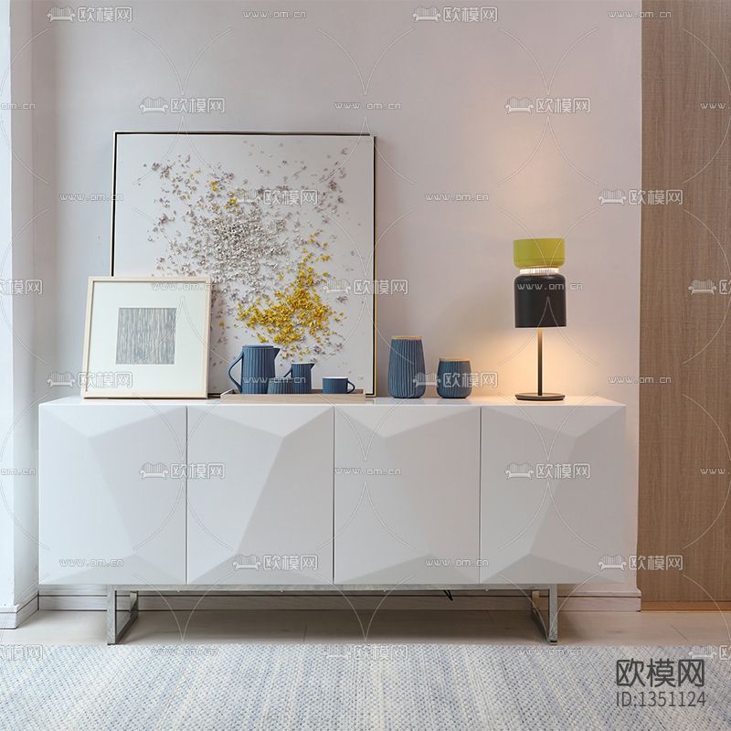 现代极简创意实木不锈钢餐边柜