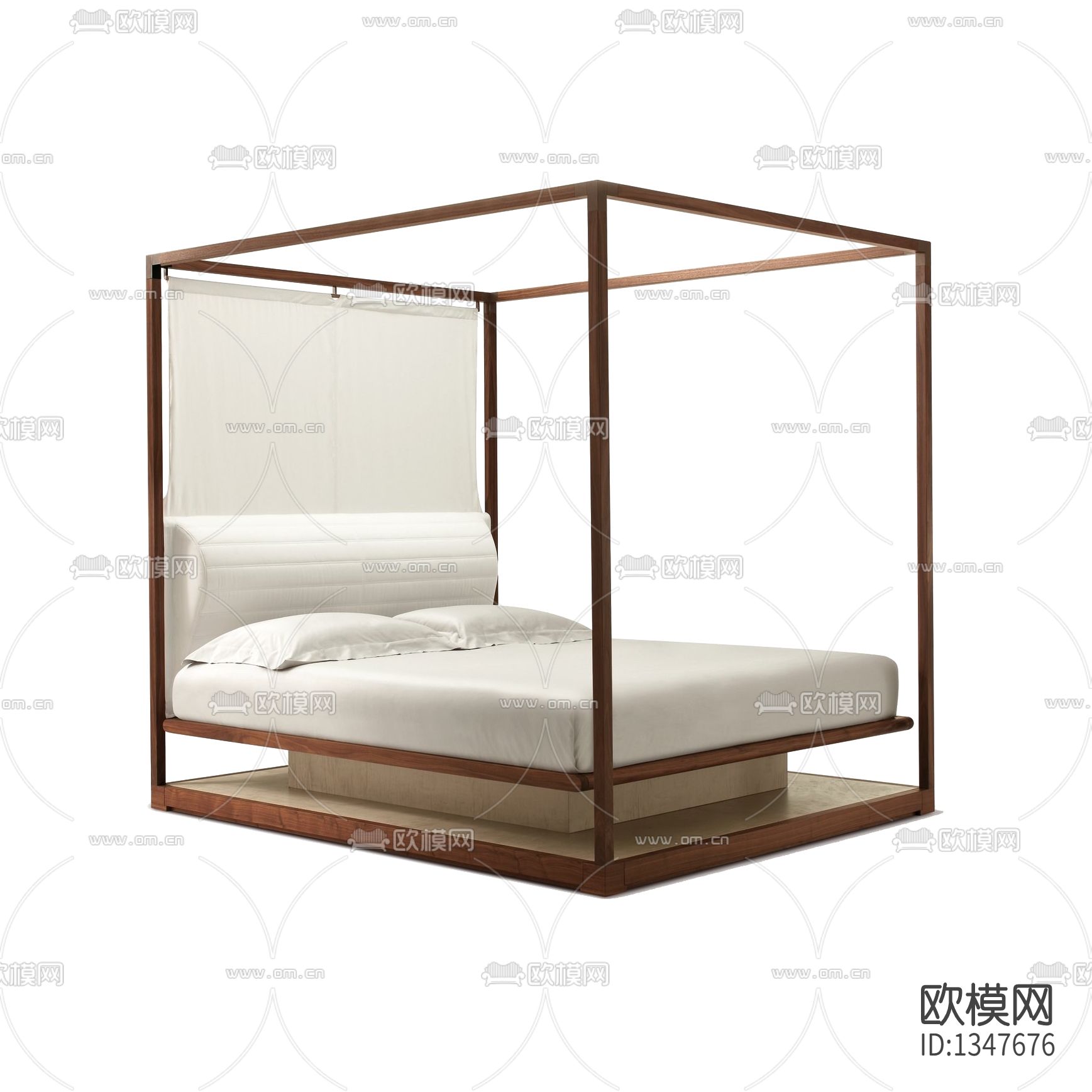 新中式实木架布艺双人床下载（渲染图2）