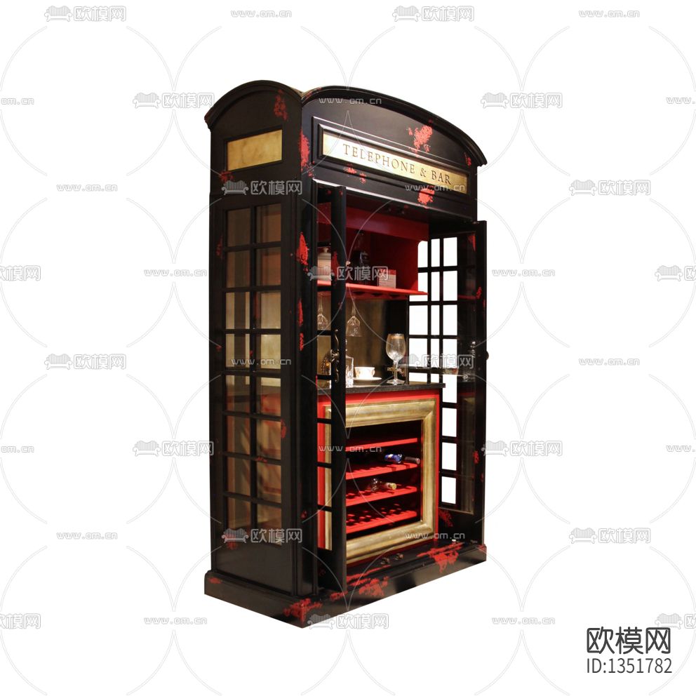 美式复古电话亭酒柜下载