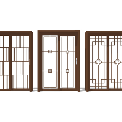 新中式玻璃推拉門組合su模型
