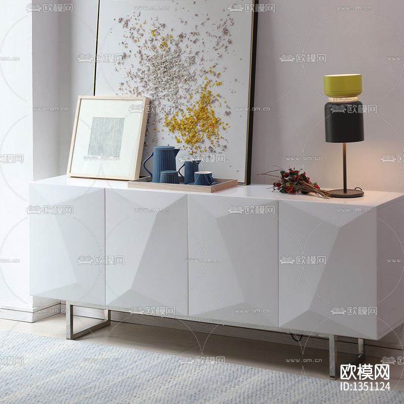 现代极简创意实木不锈钢餐边柜