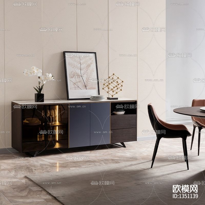 现代轻奢实木玻璃餐边柜