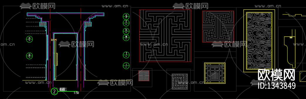 新中式大门cad施工图下载（渲染图4）